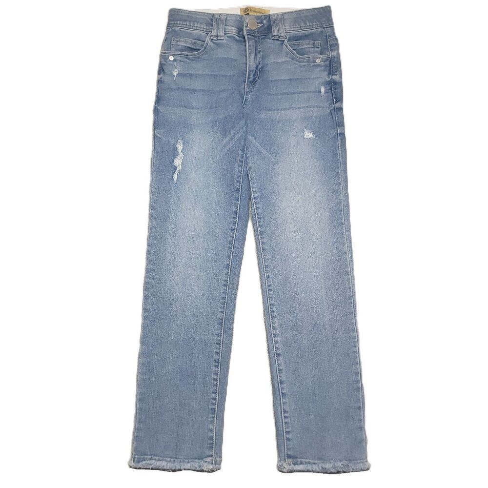 Democracy Ab Technology Straight Leg Jeans Womens 2 Stretch Raw Hem Blue Denim